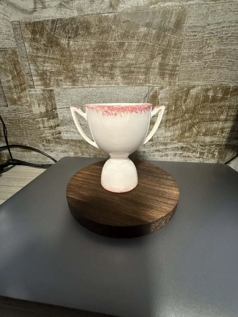 Vintage Ceramic Two-Handled Trophy Egg Cup With Chicken Motif